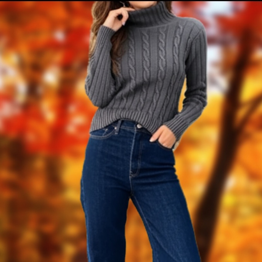Jcrew womens gray wool cable knit turtleneck sweater XXS